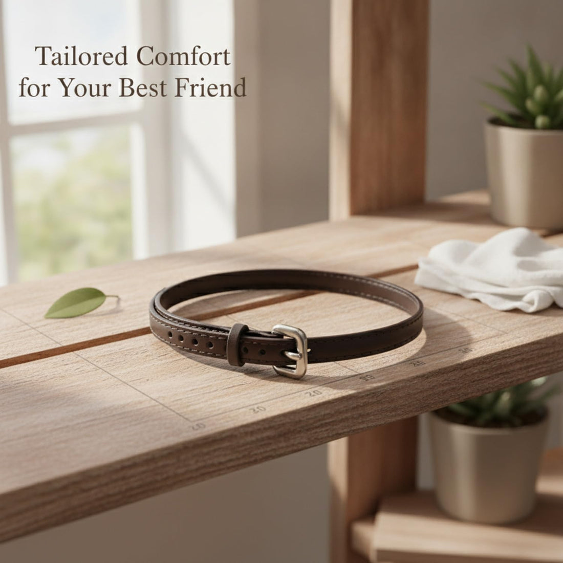 Top Grain Leather Pet Collar with Metal Buckle for Daily Walks and Home Wea