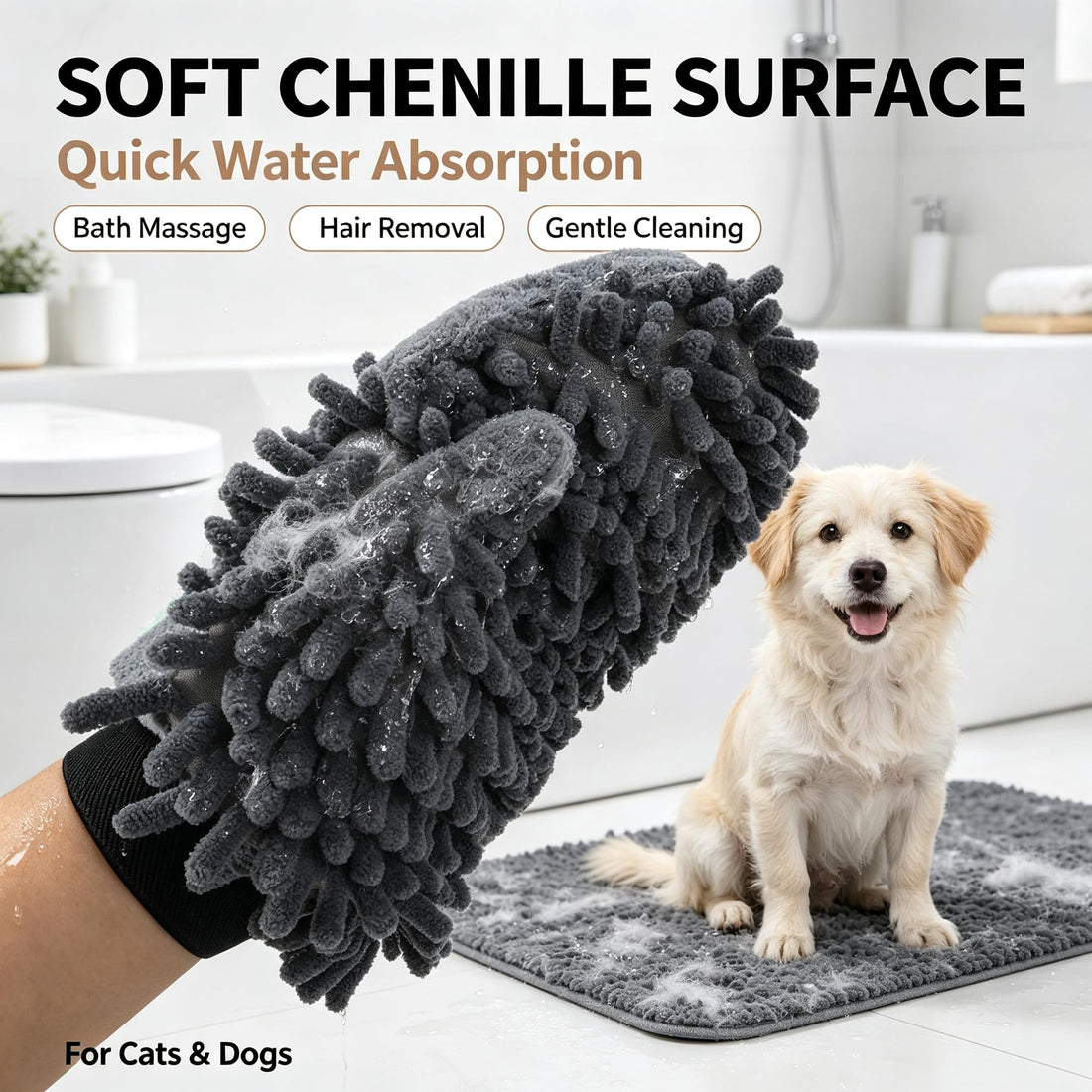 Dual-Sided Pet Grooming Glove – Chenille Microfiber