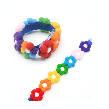 Soft Polyester Pet Collar with Rainbow Flower Print – Adjustable Slide Buckle