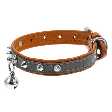 Adjustable Reflective PU Leather Pet Collar with Rivets and Bell for Parties and Daily Wear