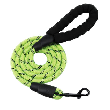 Reflective Round Nylon Dog Leash with Padded Handle for Walking and Hiking