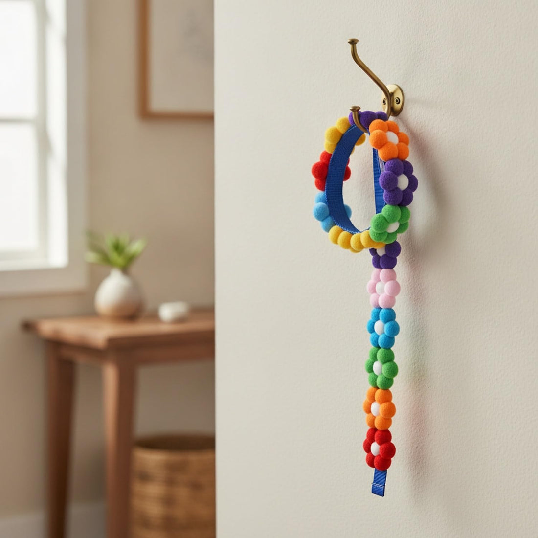 Soft Polyester Pet Collar with Rainbow Flower Print – Adjustable Slide Buckle