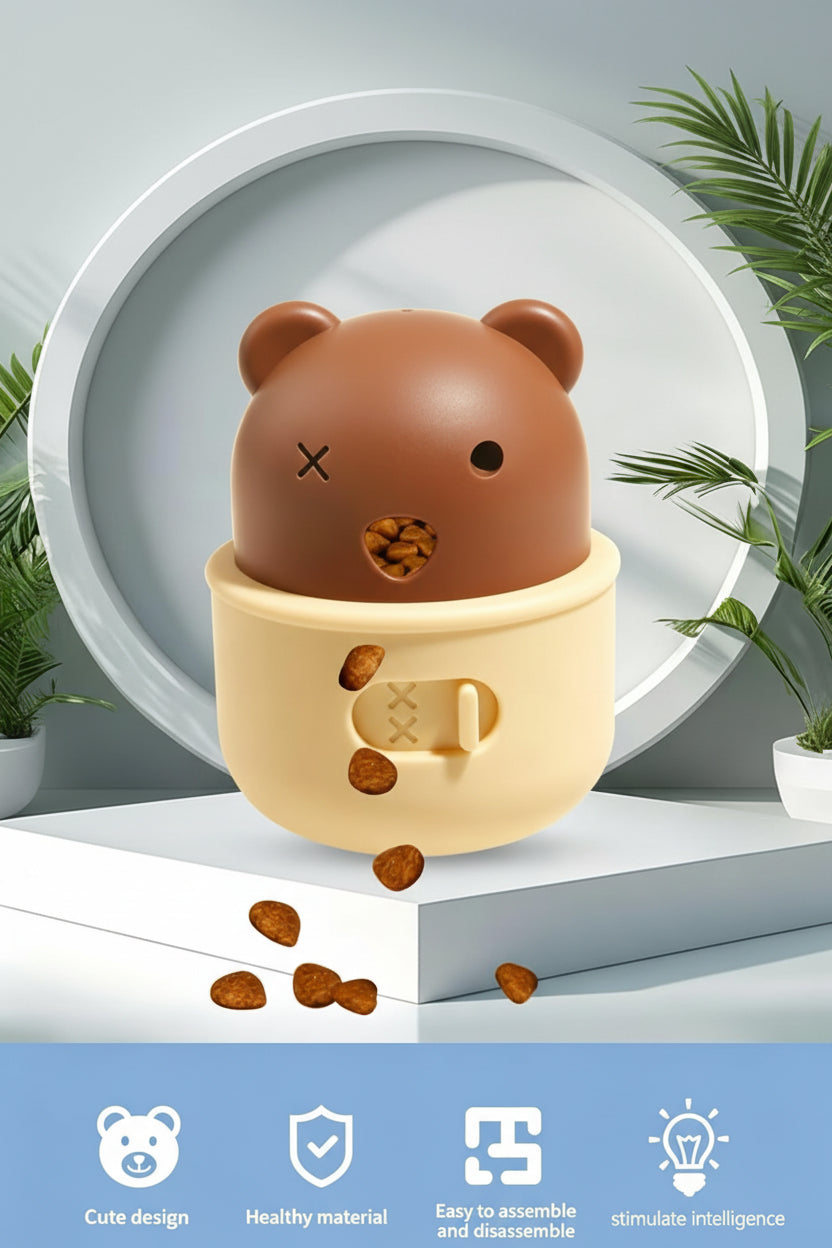 Bear-Shaped Silicone Treat Dispenser – 2-in-1 Slow Feeder and Frisbee for Dogs and Cats