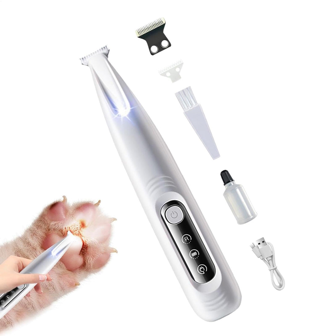 Low-Noise Electric Dog Paw Trimmer – Waterproof with LED Light for Precision Grooming
