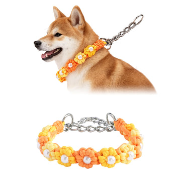 Handmade Floral Paracord Dog Collar with Faux Pearl Accents
