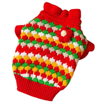 Tulip Flower Pattern Winter Dog Sweater – Warm Knit Pullover for Small to Medium Breeds